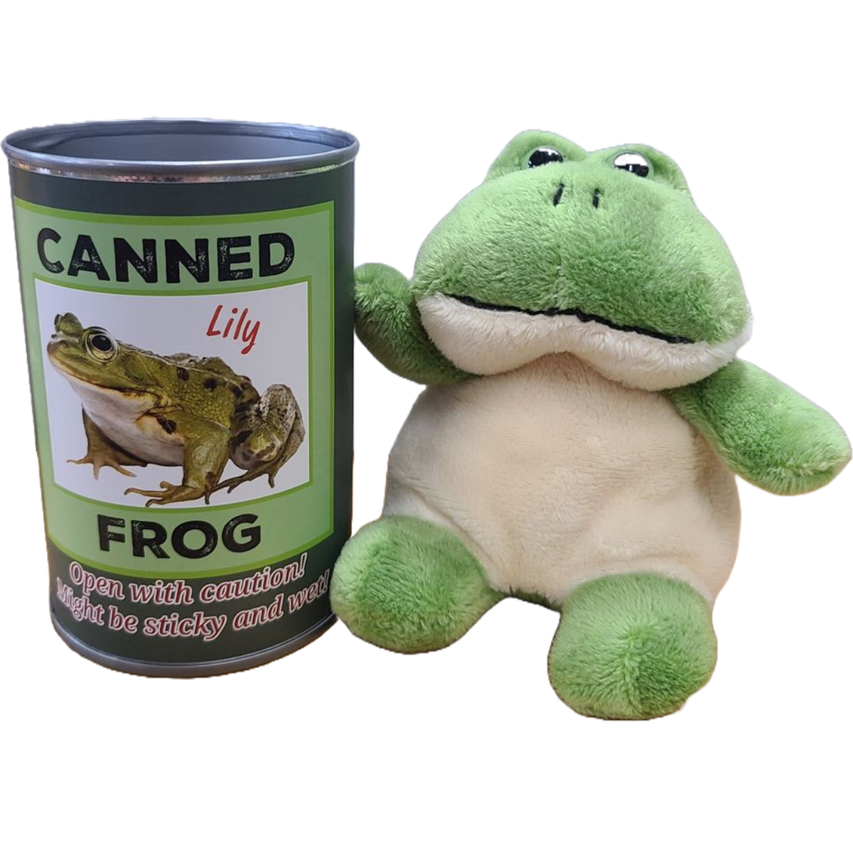 Lily the Canned Frog Stuffed Animal Plush w/Funny Jokes: Pop Top Lid