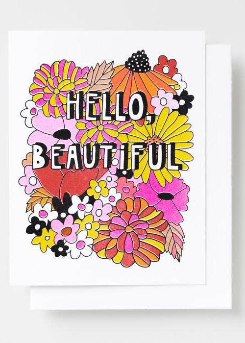 Hello Beautiful Floral Risograph Card