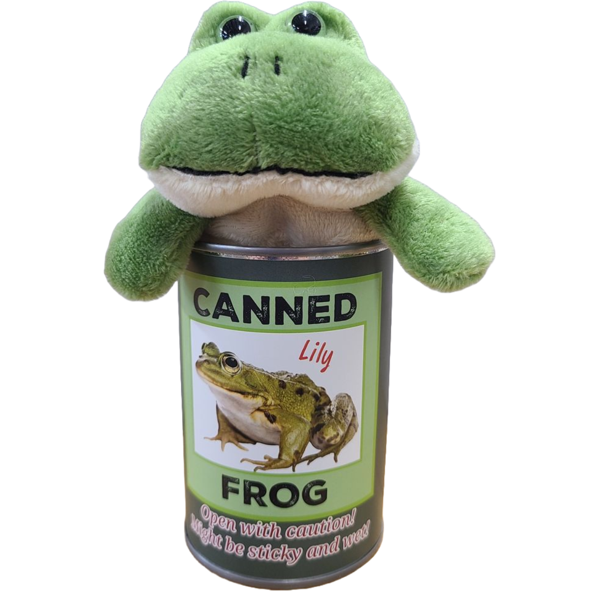 Lily the Canned Frog Stuffed Animal Plush w/Funny Jokes: Pop Top Lid
