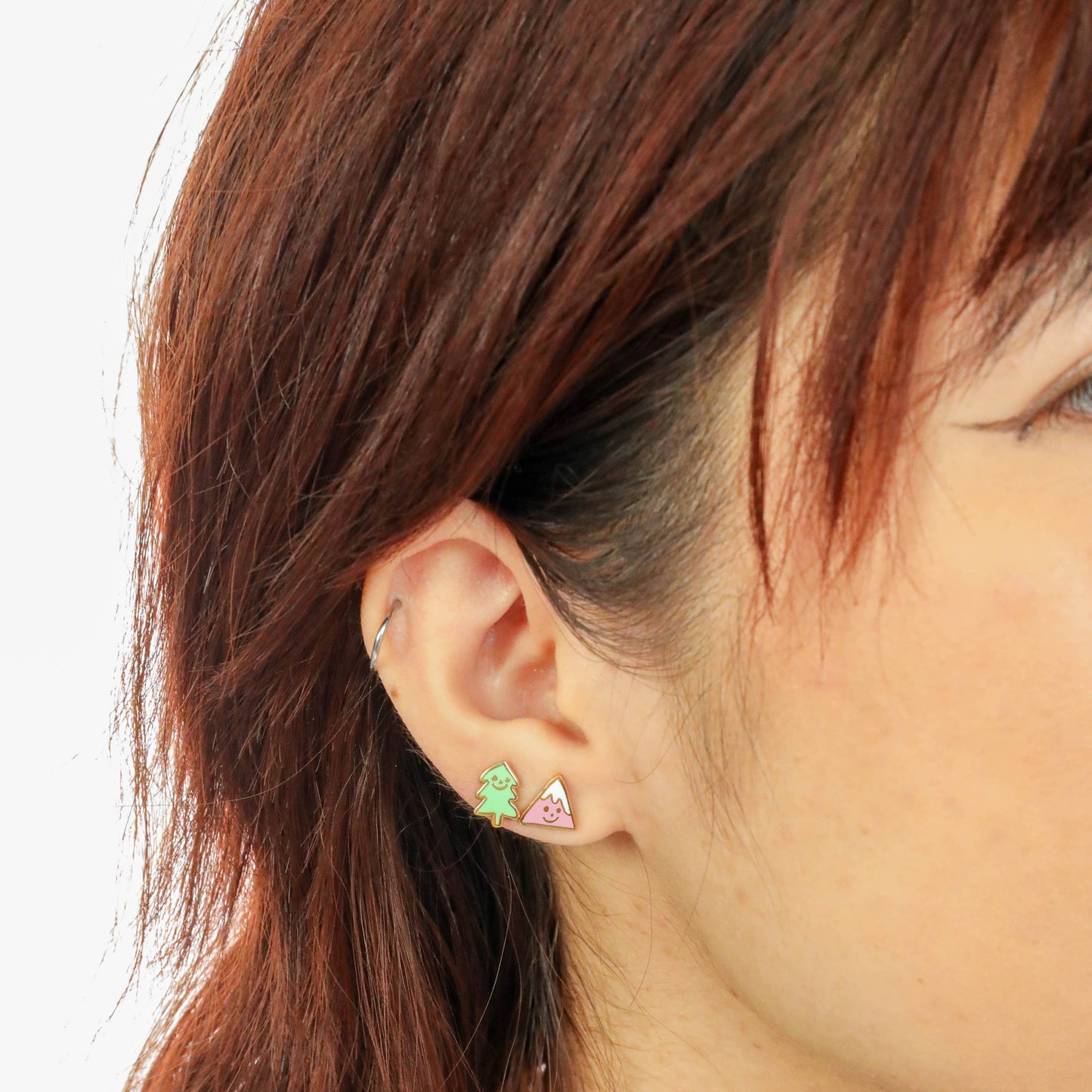 Mountain & Tree Earrings - Gold Outdoorsy Nature Studs