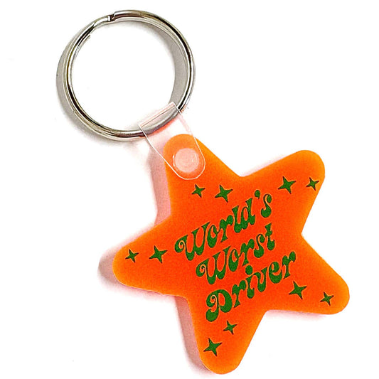 World's Worst Driver Star Shaped Vinyl Keychain