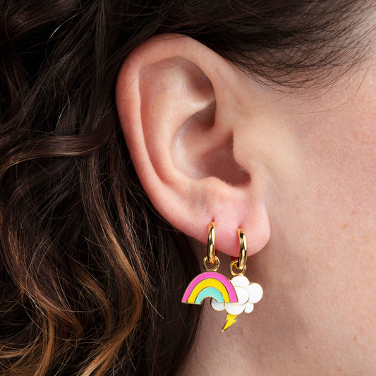 Hoop Earrings - Rainbow & Cloud - Gold Statement Jewelry