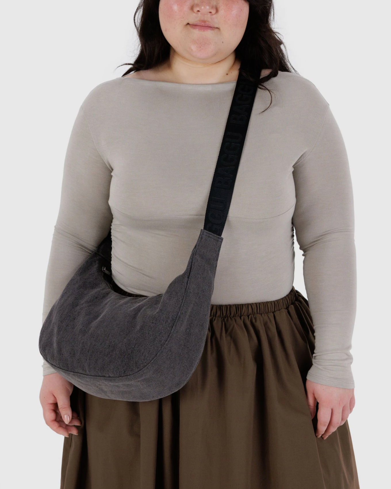 Medium Nylon Crescent Bag - Washed Black Denim