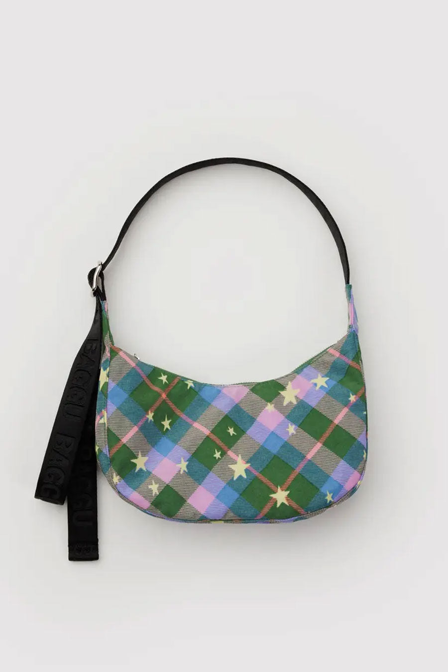 Small Nylon Crescent Bag - Green Star Plaid