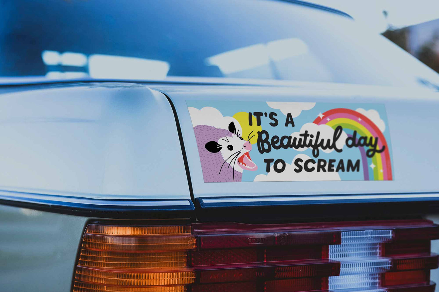 It's a Beautiful Day to Scream Opossum Bumper Sticker