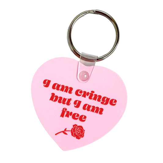 I Am Cringe But I Am Free Heart Shaped Vinyl Keychain