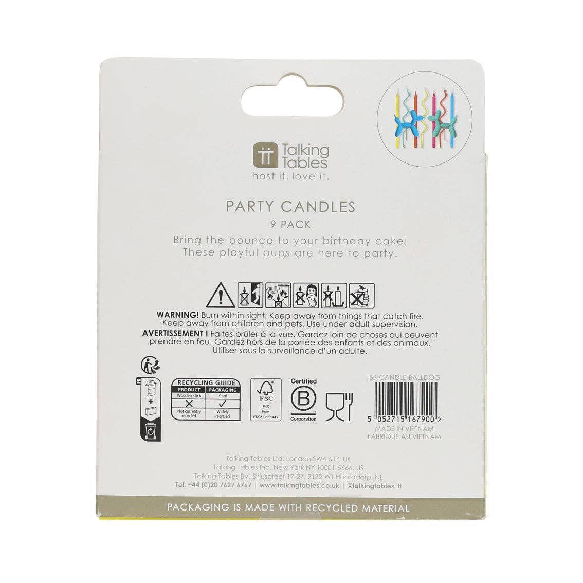 Balloon Dog Birthday Candles - 9 Pack