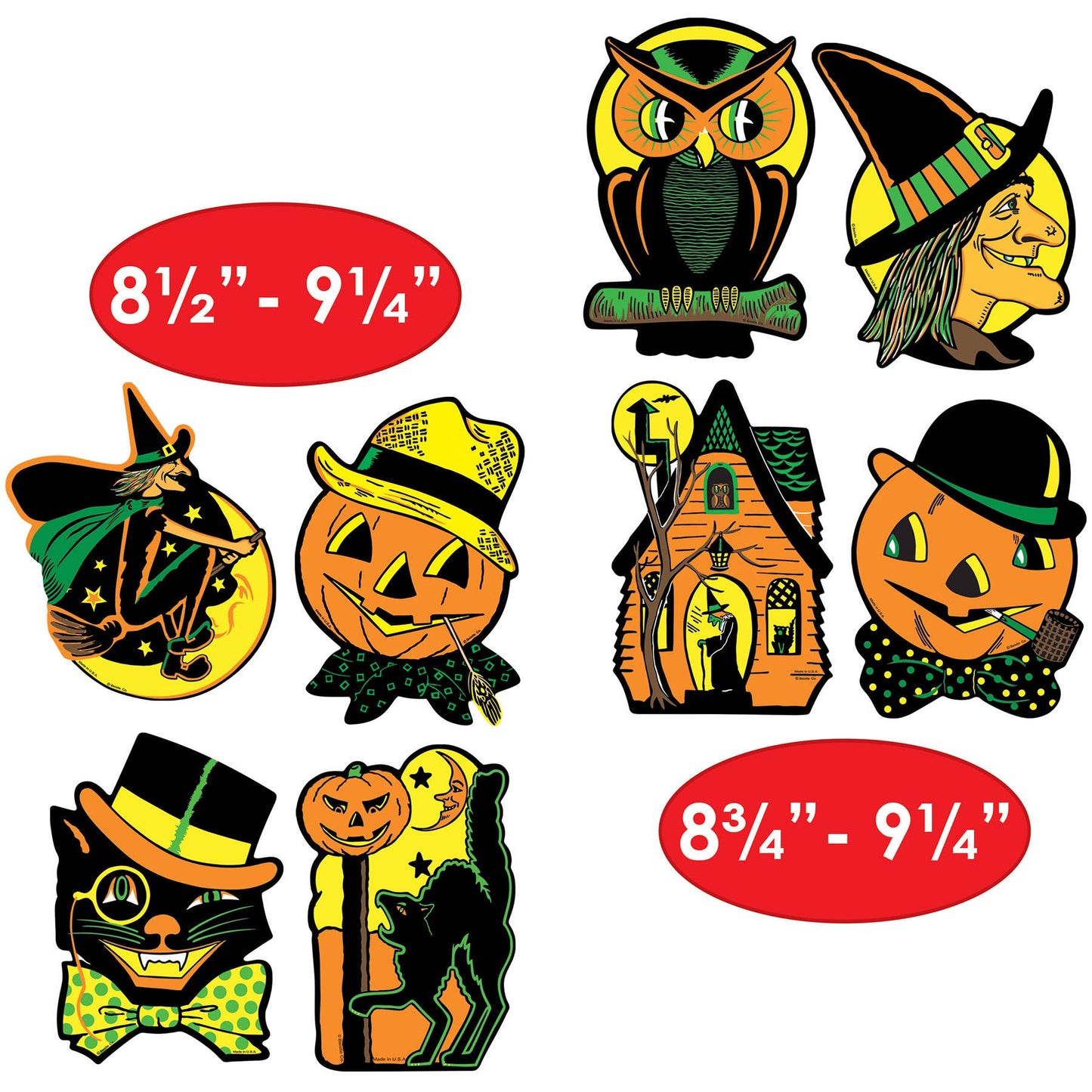 Halloween Cutouts, 8½"-9¼", 4 per package, Assortment varies