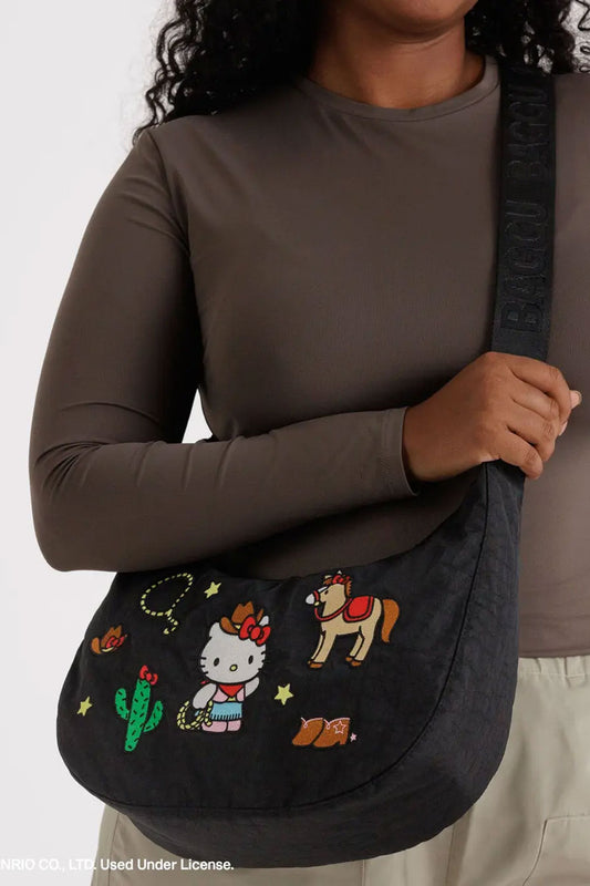 Medium Nylon Crescent Bag - Embroidered Hello Kitty Western