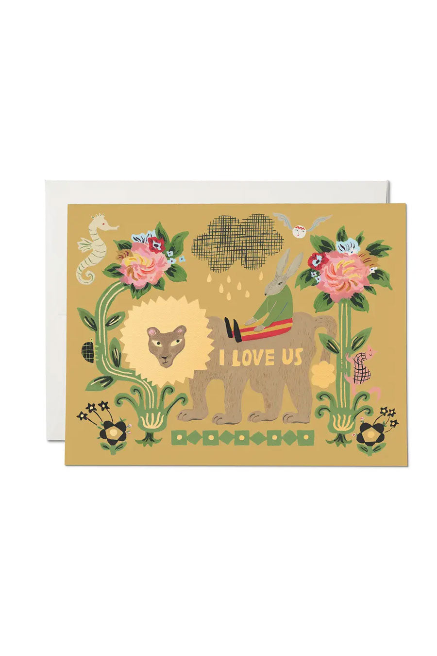 Lion and Rabbit love greeting card