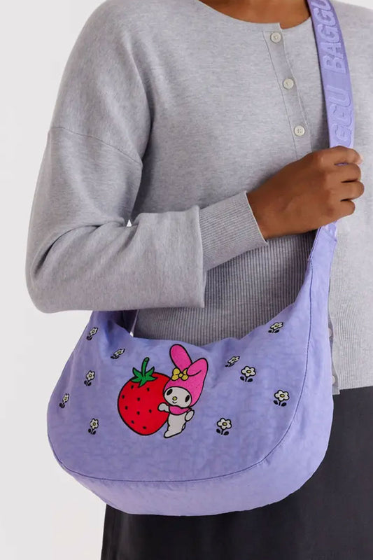 Medium Nylon Crescent Bag - Embroidered My Melody Strawberry
