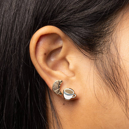 Croissant & Coffee Earrings - Gold Statement Studs