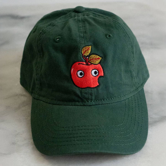 Googly Apple Hat | Embroidered Dad Hat: Forest Green