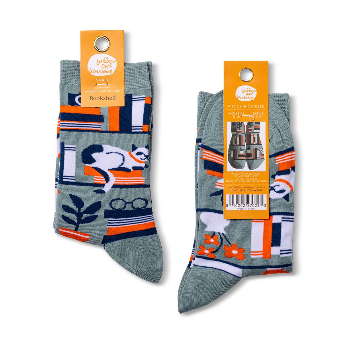 Bookshelf Socks - Book Crew Socks for Book Lovers - Small