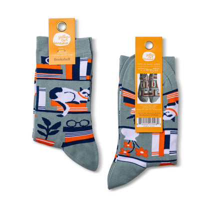 Bookshelf Socks - Book Crew Socks for Book Lovers - Small