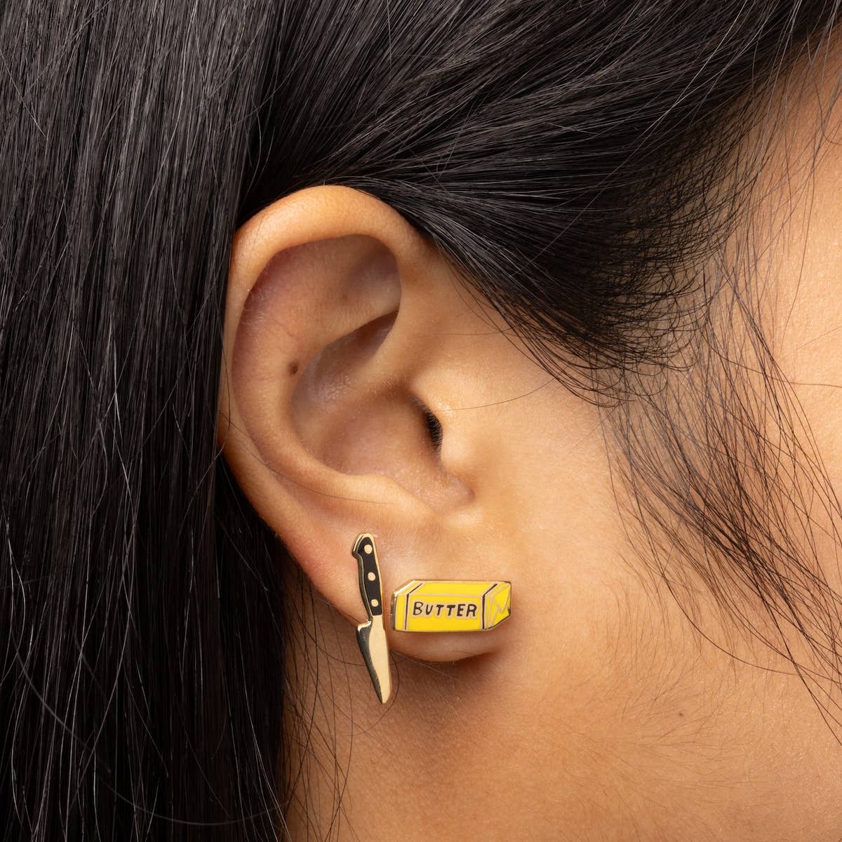 Butter & Knife Earrings | Foodie Mismatched Gold Studs