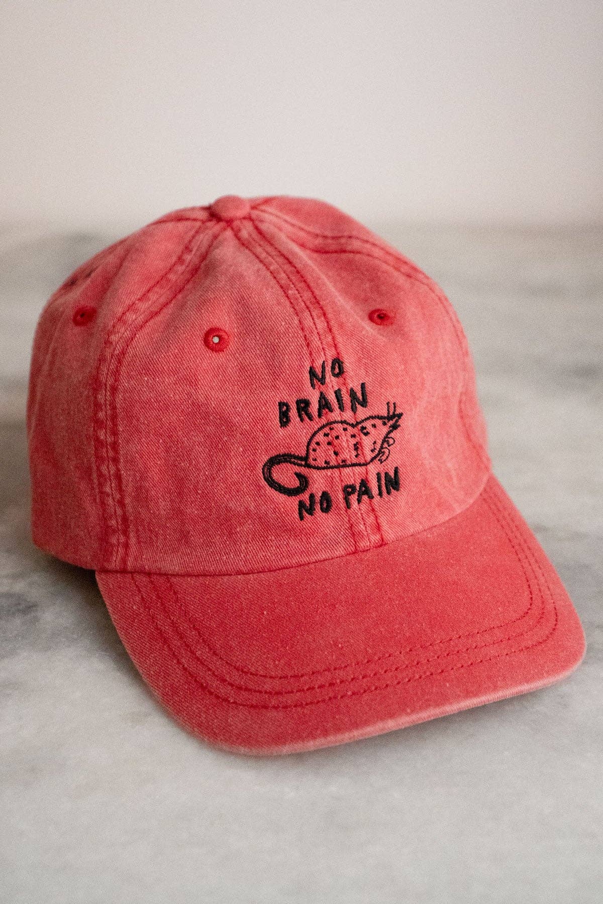 No Brain No Pain Hat | Embroidered Dad Hat: Seafoam