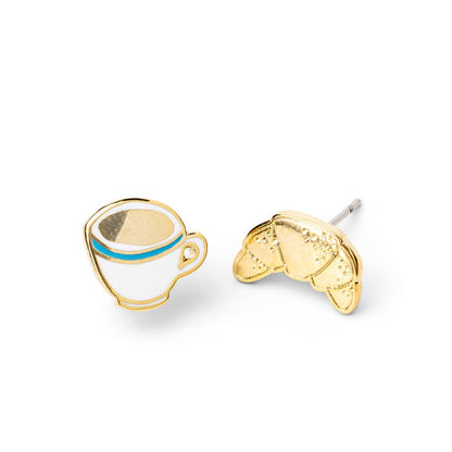 Croissant & Coffee Earrings - Gold Statement Studs