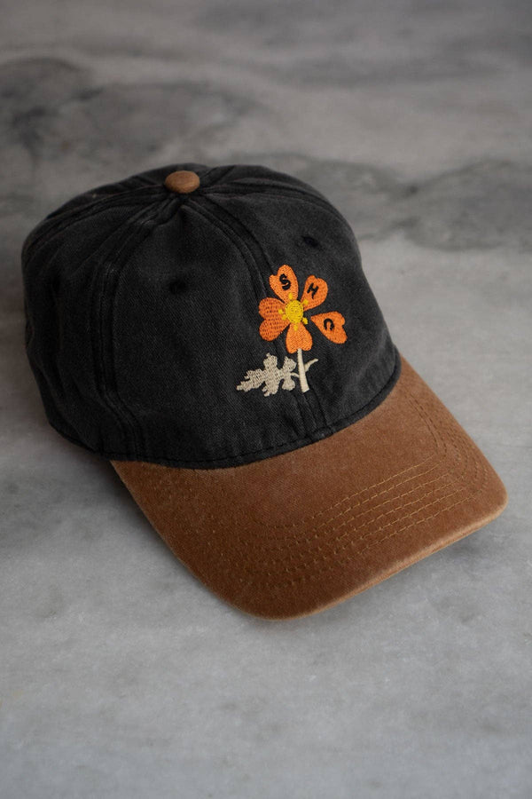 Loves Me Not Two-Tone Dad Hat: Washed Black / Brown