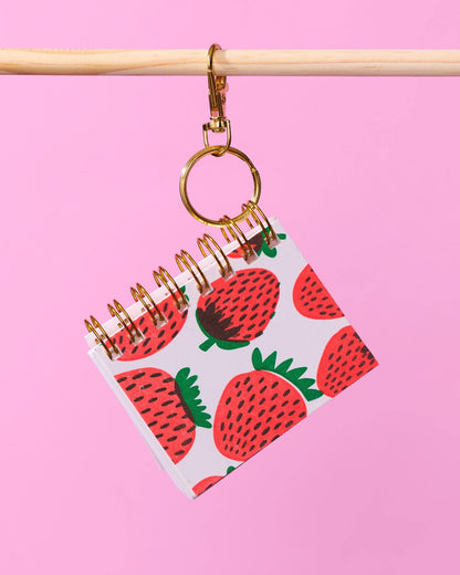 Letterpress Mini Notebook Bag Charm—Strawberry