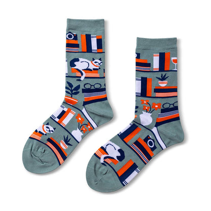 Bookshelf Socks - Book Crew Socks for Book Lovers - Small