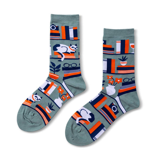 Bookshelf Socks - Book Crew Socks for Book Lovers - Small