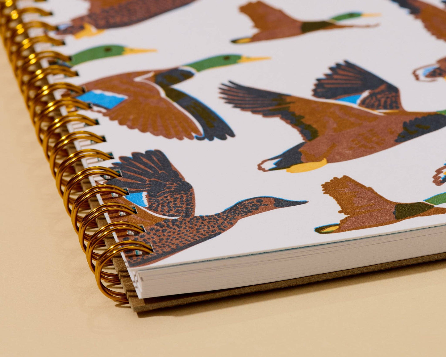 Letterpress A5 Lined Spiral Notebook—Flying Ducks