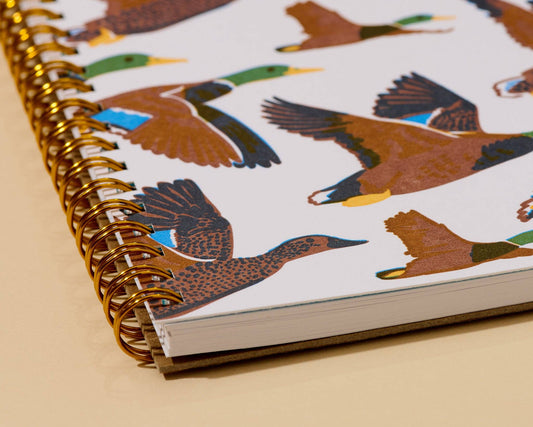 Letterpress A5 Lined Spiral Notebook—Flying Ducks