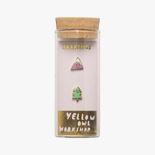 Mountain & Tree Earrings - Gold Outdoorsy Nature Studs