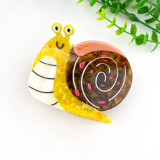 Happy Snail Hair Claw Clip - Brown & Gold