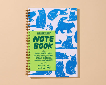 Letterpress A5 Lined Spiral Notebook—Toile Cats Pattern
