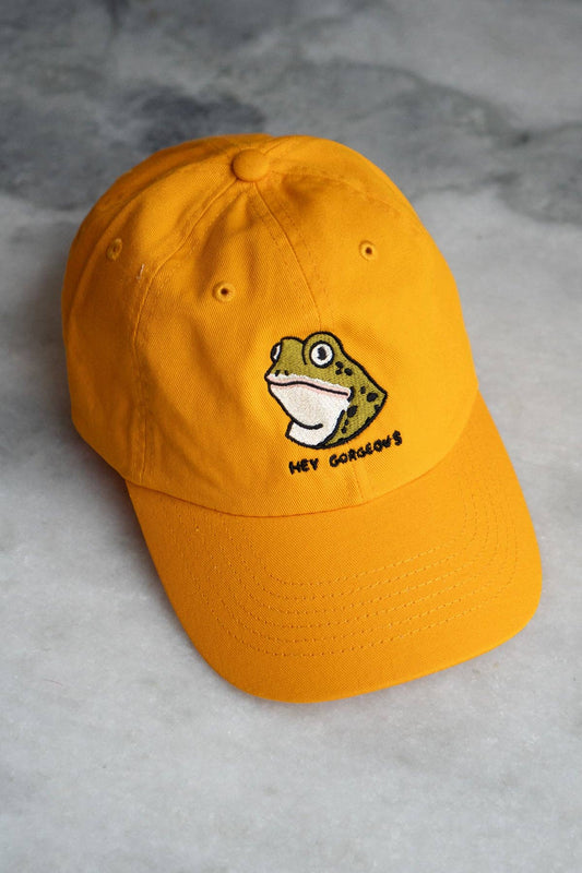 Hey Gorgeous Frog Hat | Embroidered Dad Hat: Gold