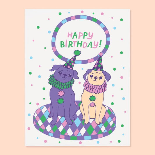 Clown Pugs Birthday Card