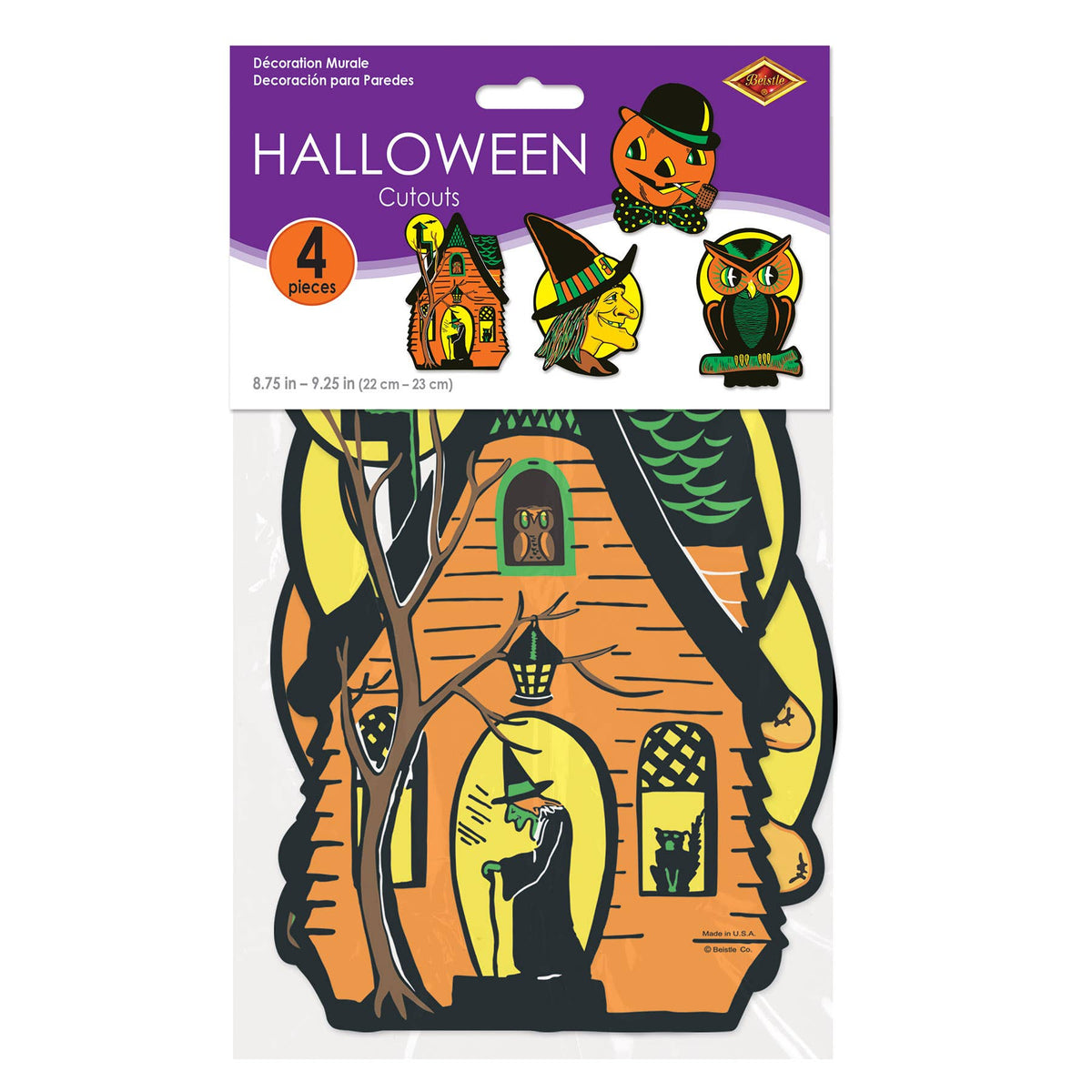Halloween Cutouts, 8½"-9¼", 4 per package, Assortment varies