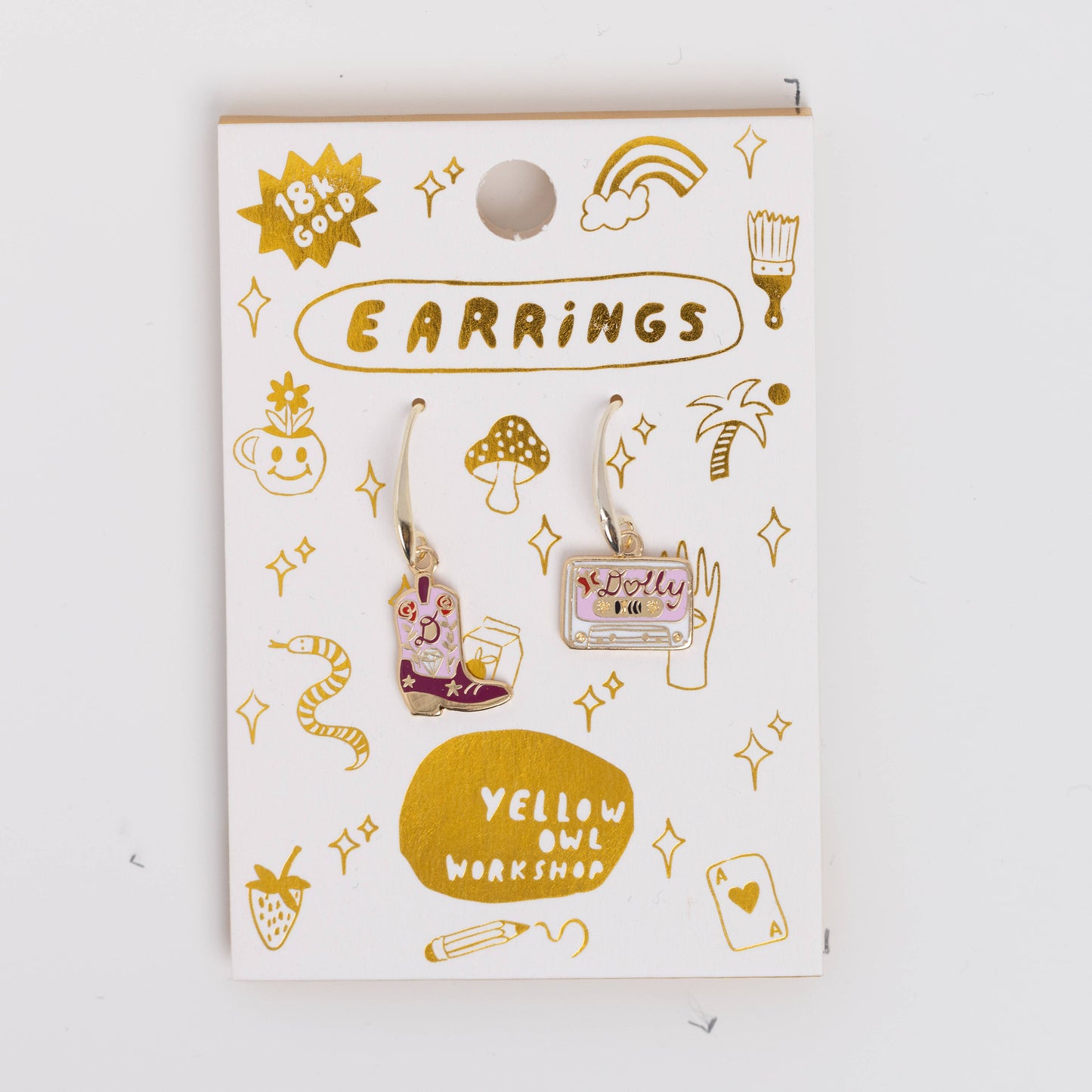 Boot & Country Cassette Earrings - Gold Statement Jewelry