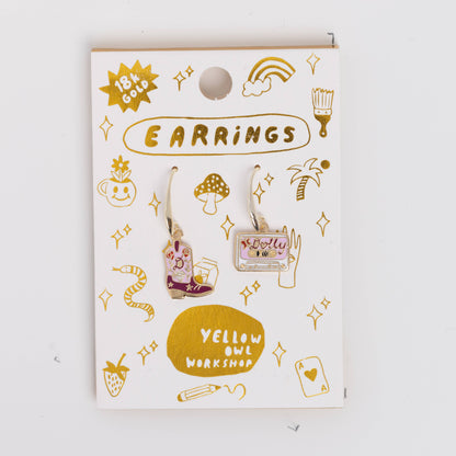 Boot & Country Cassette Earrings - Gold Statement Jewelry
