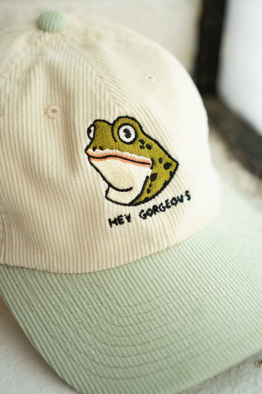 Hey Gorgeous Two-Tone Corduroy Dad Hat | Embroidered Cord: Vanilla / Mint