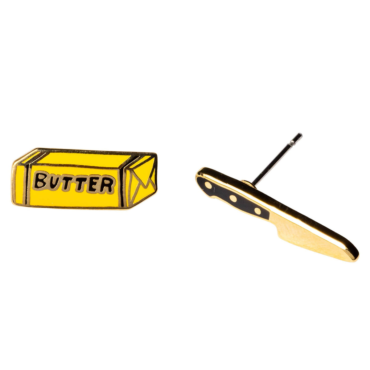 Butter & Knife Earrings | Foodie Mismatched Gold Studs