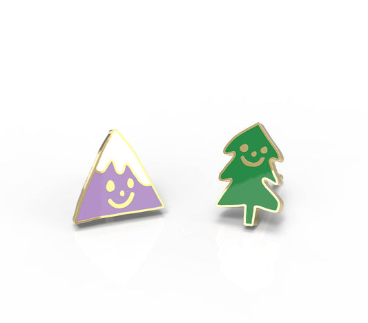 Mountain & Tree Earrings - Gold Outdoorsy Nature Studs
