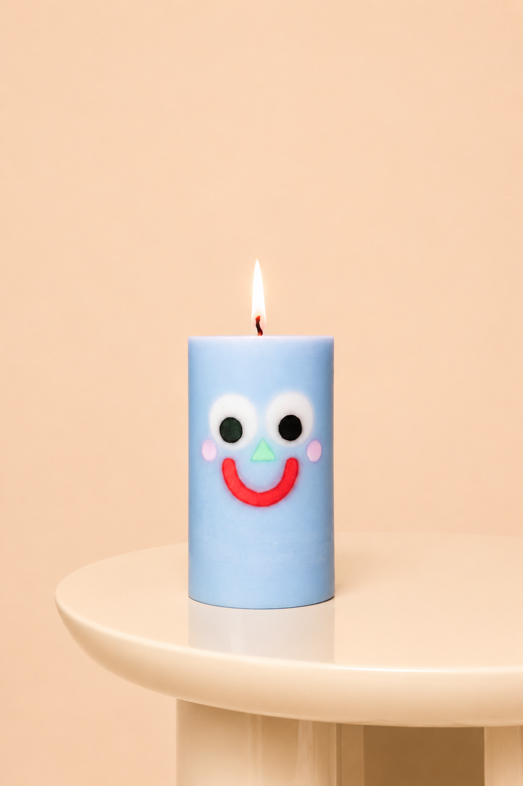 Moodz™ -  Happy Pillar Face Candle - Blue