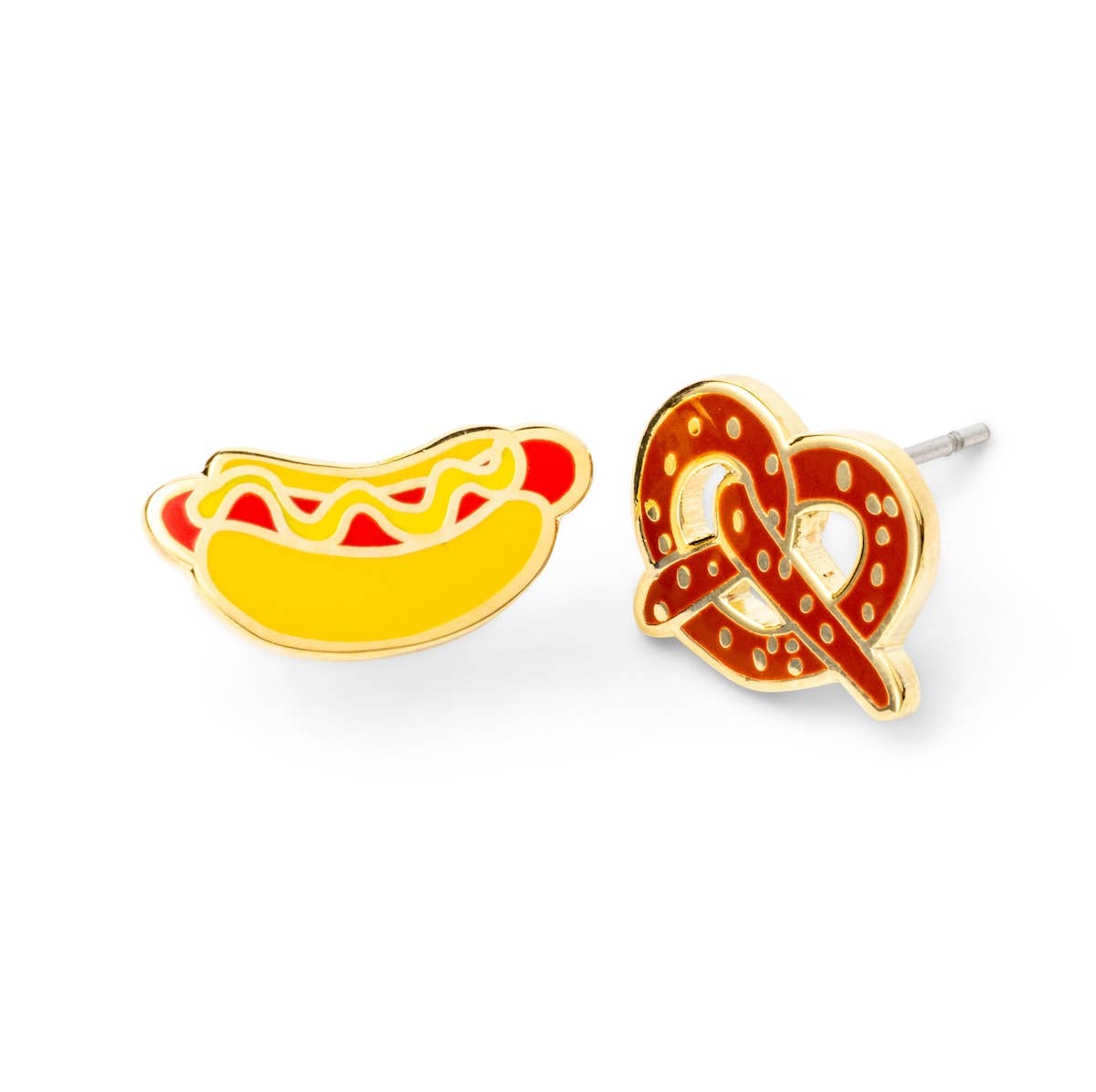 Hot Dog & Pretzel Earrings - Gold Statement Earrings