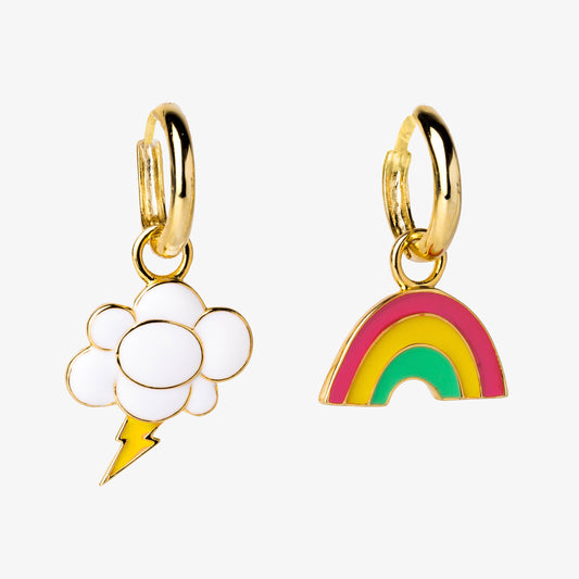 Hoop Earrings - Rainbow & Cloud - Gold Statement Jewelry