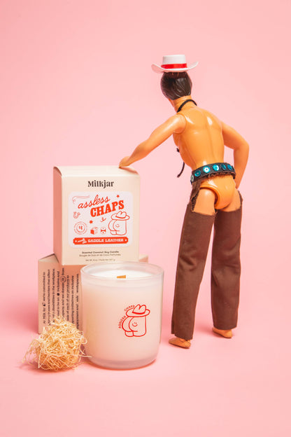 Assless Chaps - Saddle leather - Coconut Soy 8oz Candle
