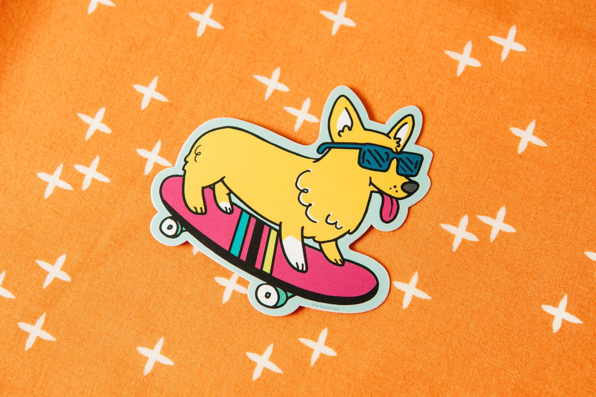 Skateboarding Corgi Vinyl Sticker