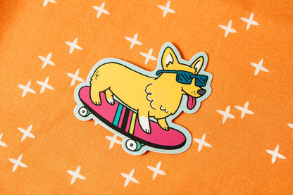 Skateboarding Corgi Vinyl Sticker