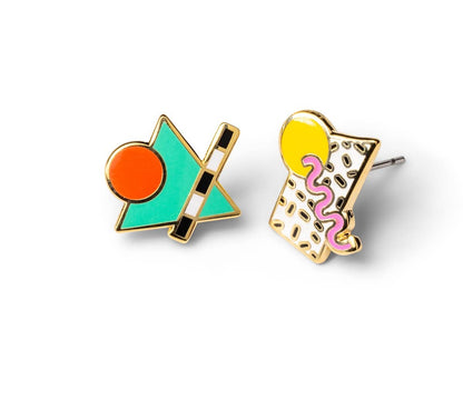 80's Memphis Style Earrings - Gold Geometric Earrings