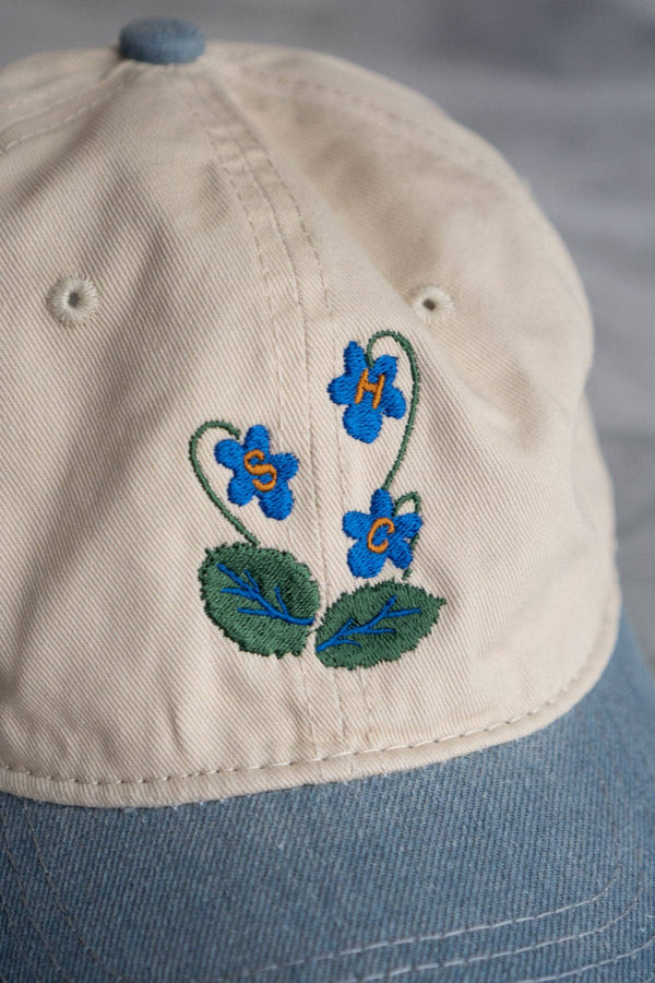 Blue Blooms Two-Tone Dad Hat: Cream / denim