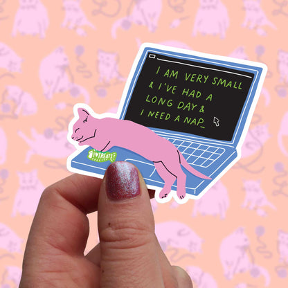 Napping Laptop Kitty Clear Vinyl Sticker