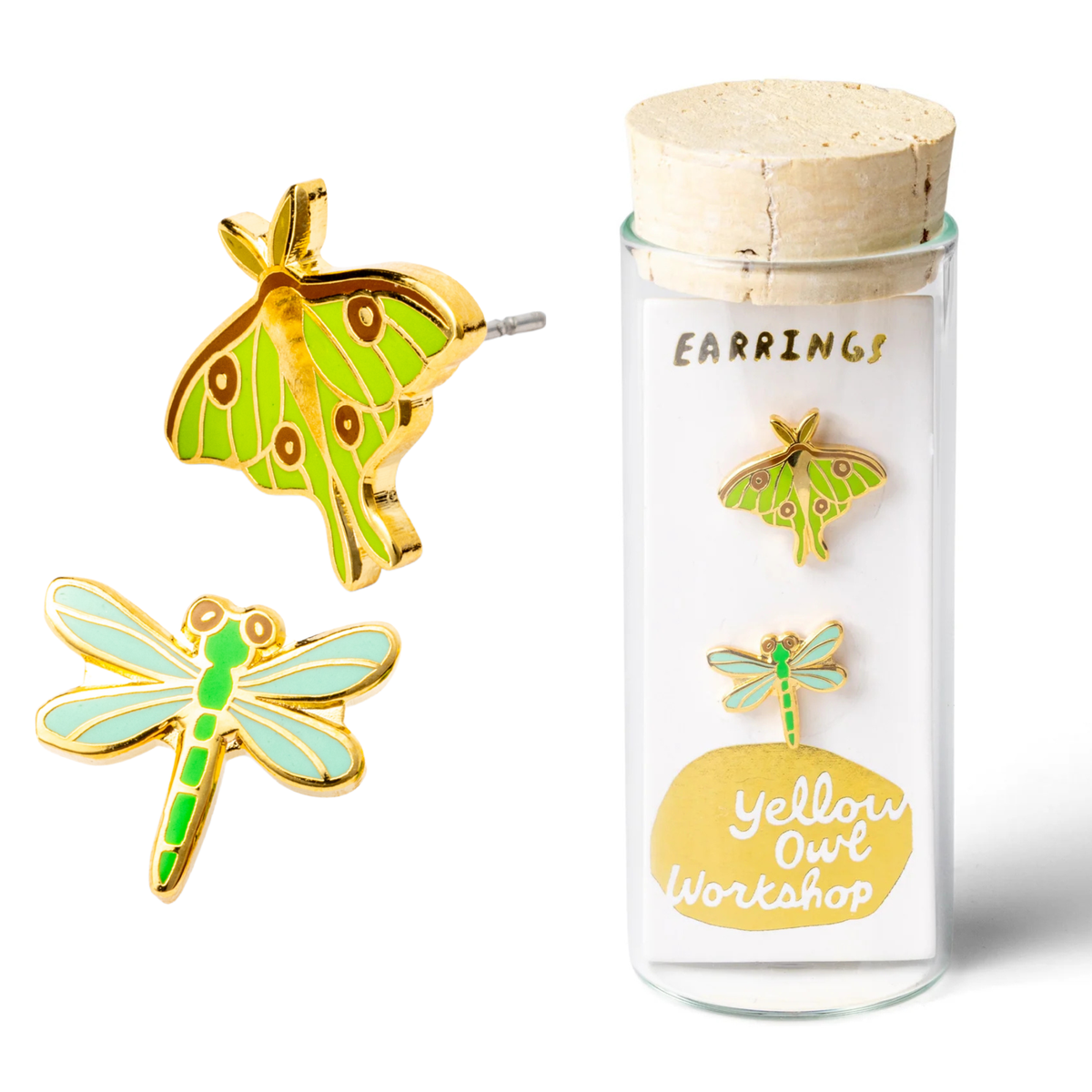 Luna Moth & Dragonfly Earrings | Mismatched Gold Studs