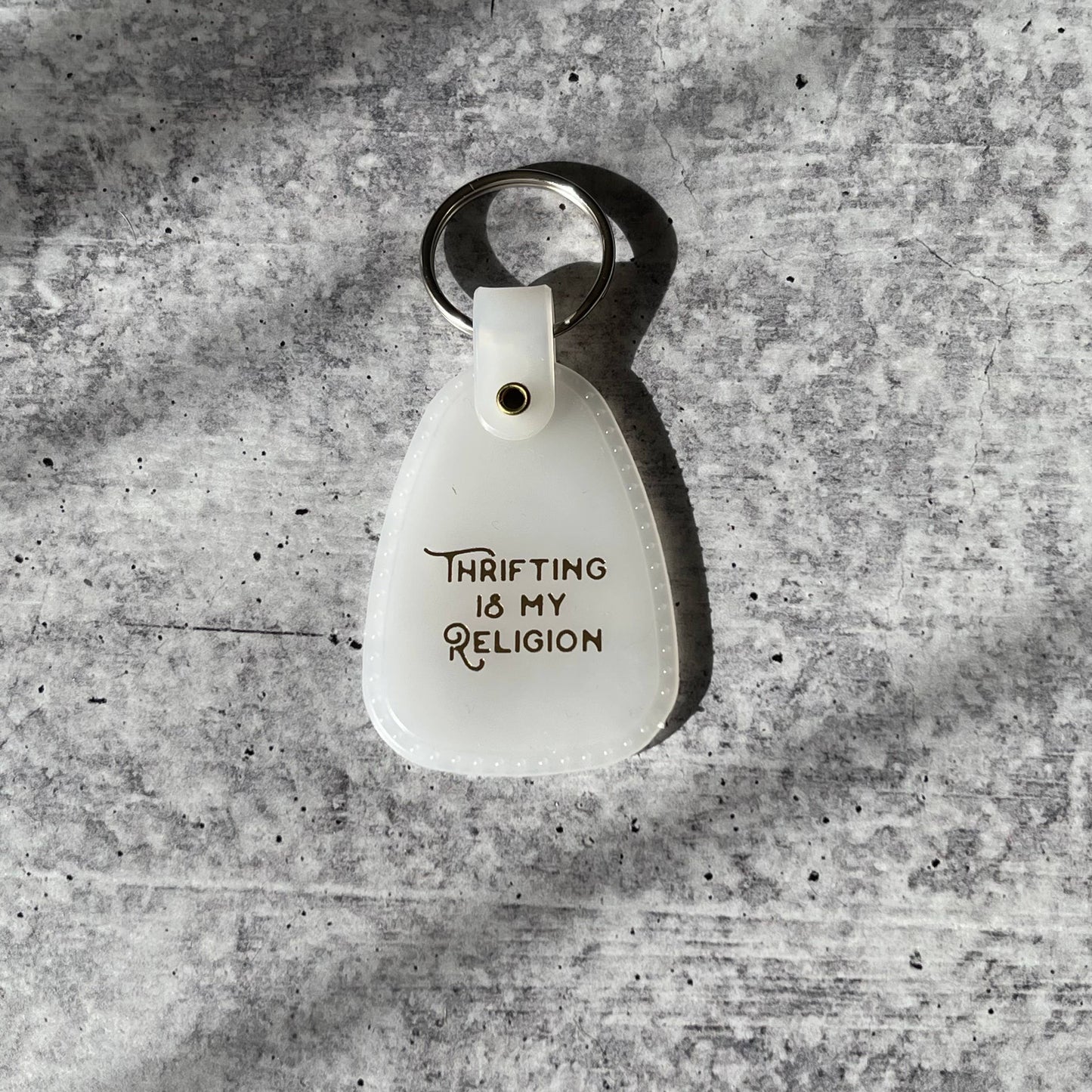 Thrifting is my religion Saddle Keychain (Glow in the dark)